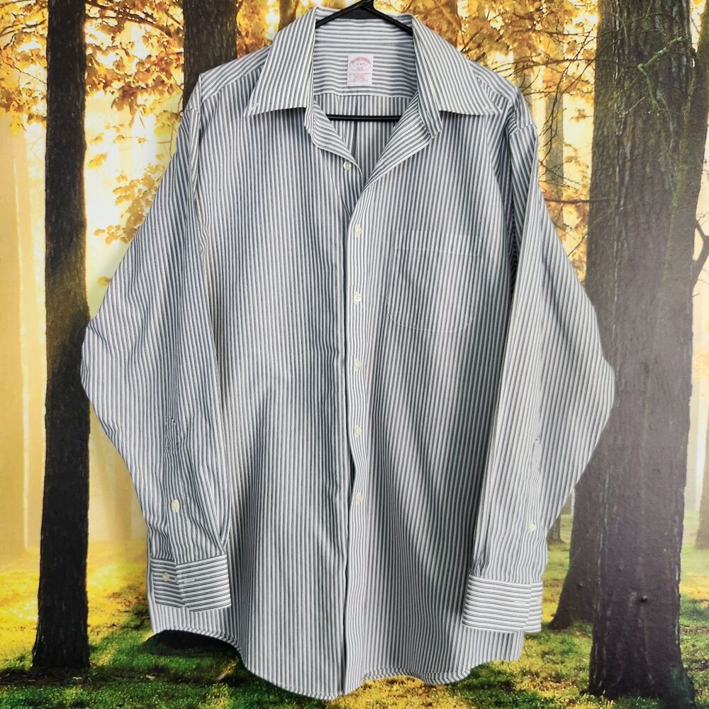 Brooks Brothers 346 Black Pinstripe Button Down Shirt Long Sleeve Mens 17-4/5 XL